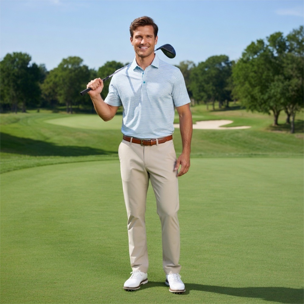 Peter Millar Summer Comfort Men's XL Polo Shirt Light Blue White‎ Micro Stripe